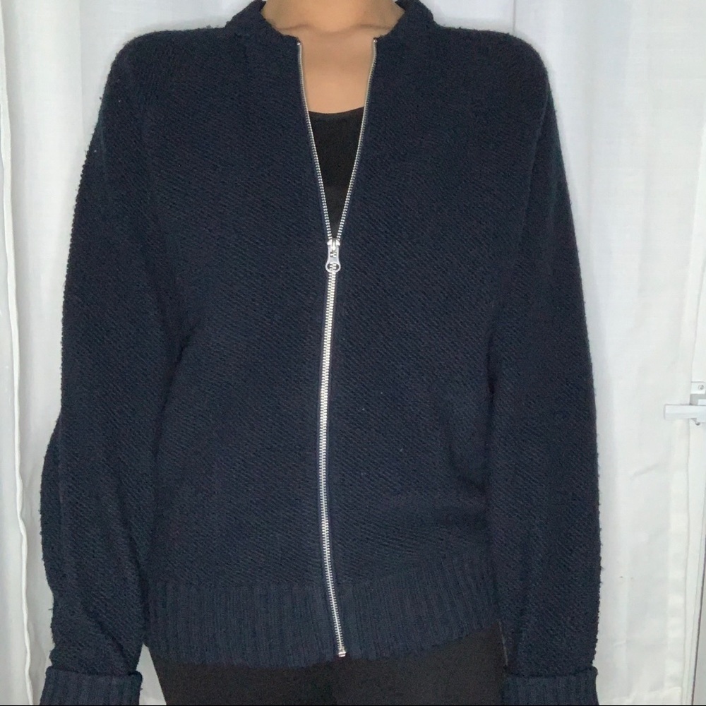 H&M Navy Blue Oversized Zipper Cardigan - Large